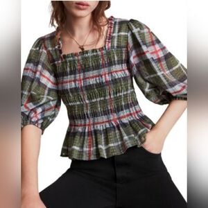 Allsaints Lia Smocked checkered top NWOT Size 4 (Will Fit 4-6)